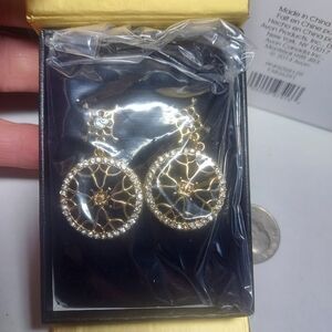 Gold Filigree Crystal Hoop Dangle Earrings - Women's Jewelry